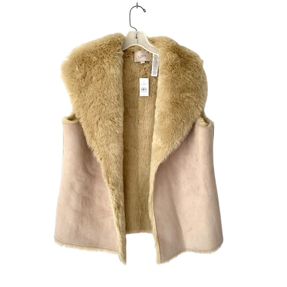 Ann Taylor Loft Beige Tan Faux Fur Vest NWTs size large